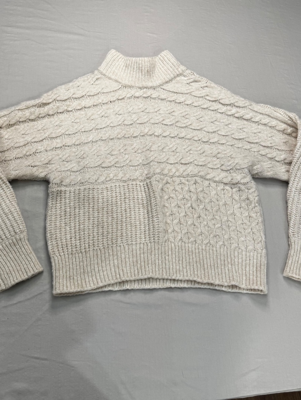 Witty Fox Women’s S Cable Knit Sweater Cream Mock Neck Textured Pullover